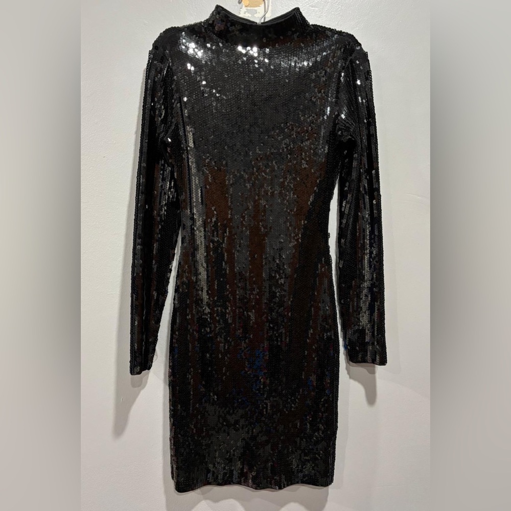 Express Black Sequin Long Sleeve Dress